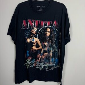 ANITTA | Black Graphic Band Tee with Multicolor Print Unisex Size Medium